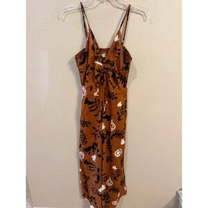 Japna Abstract Print Jumpsuit Womens Medium Brown Excellent Wide Leg Smocked